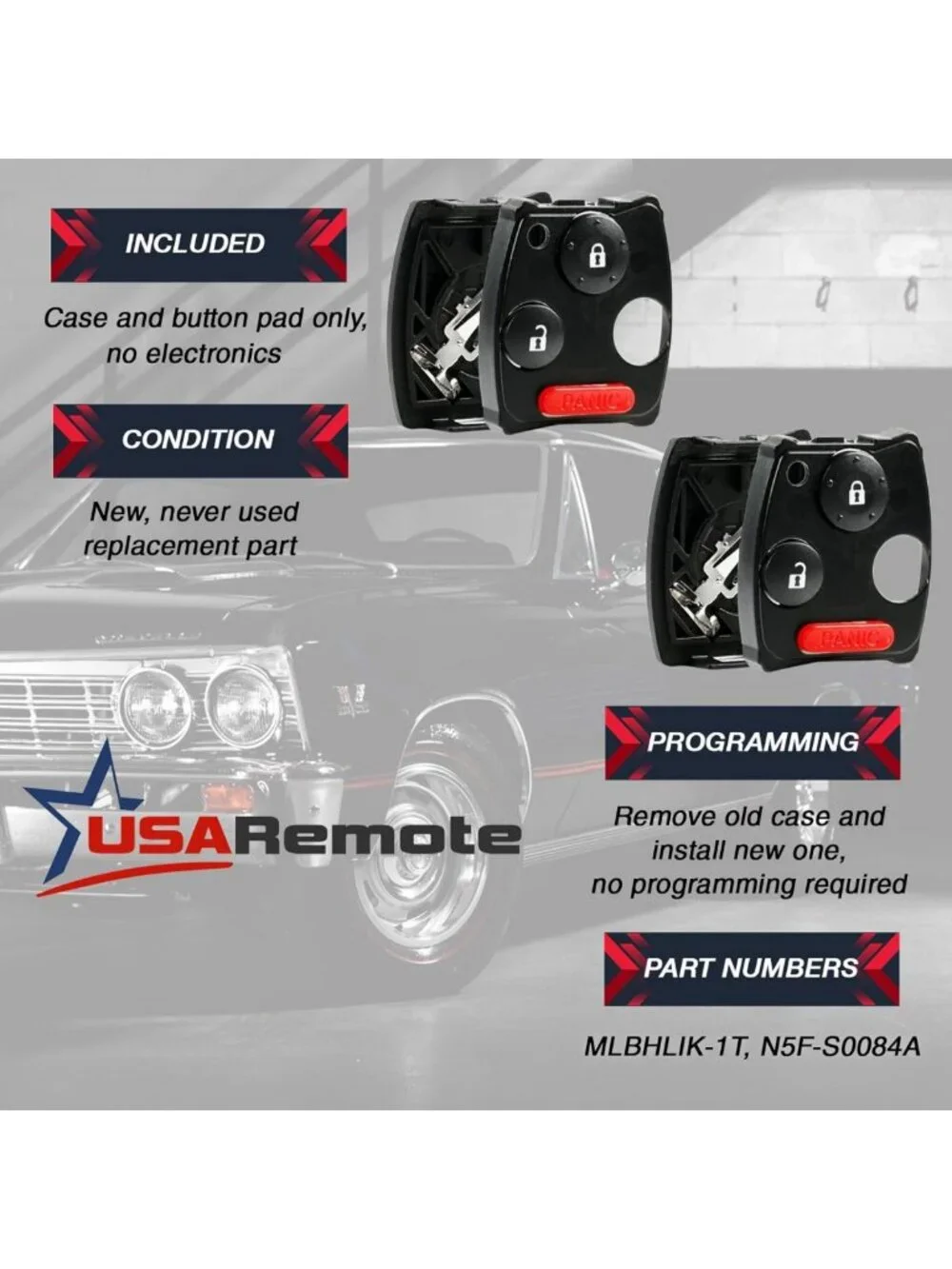 Key Fob Keyless Entry Remote Shell Case & Pad for Honda Vehicles, Set of 2